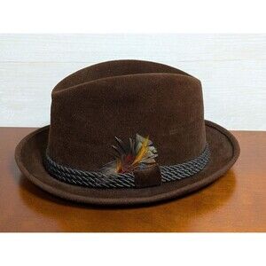 VINTAGE Bonds Fifth Avenue Brown Velour Fedora Hat Feather Genuine Imported Fur